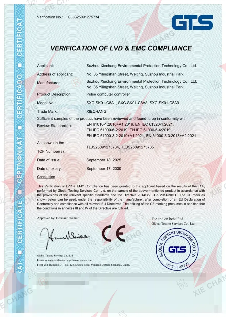 Chứng chỉ CE (LVD + EMC) — Bộ điều khiển xung dòng SXC-SK01-C8A